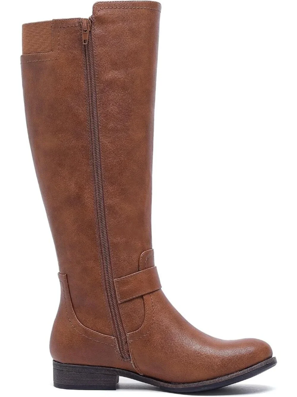 Women's Maple Brown Platform Slouchy Side Zip Comfort Round Toe Knee High Boots
